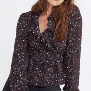 Madewell Silk Star Print Wrap Blouse